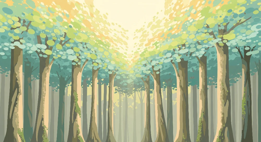 Papel de parede crianç | Floresta encantada com árvores de folhagem suave