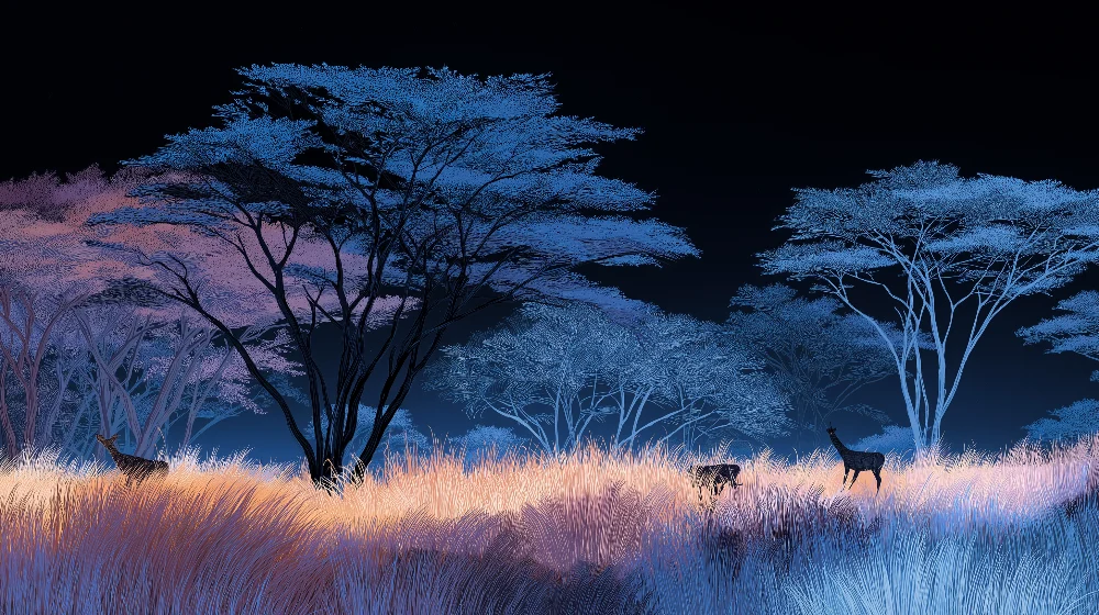 Papel de parede crianç | Floresta noturna mágica com animais