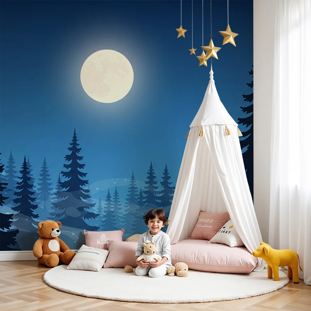 Papel de parede crianç | Floresta noturna sob lua cheia