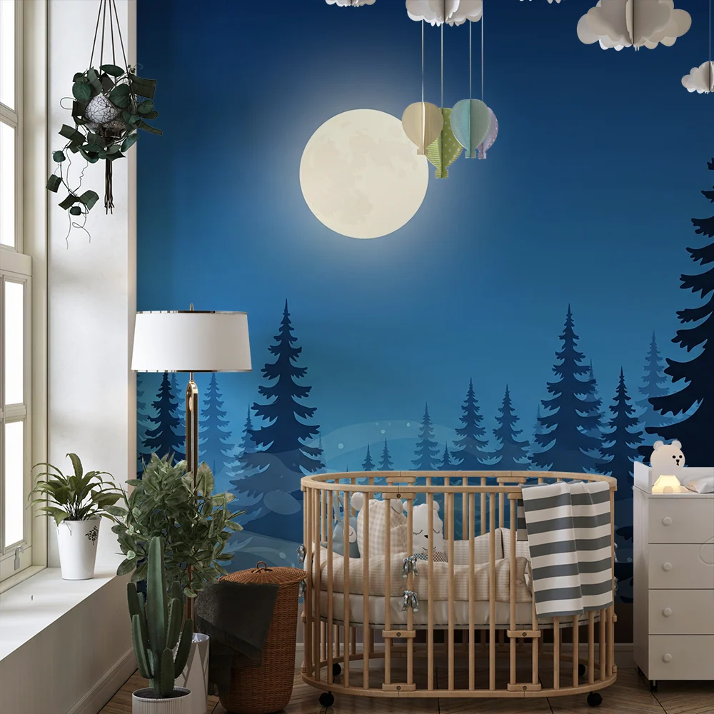 Papel de parede crianç | Floresta noturna sob lua cheia