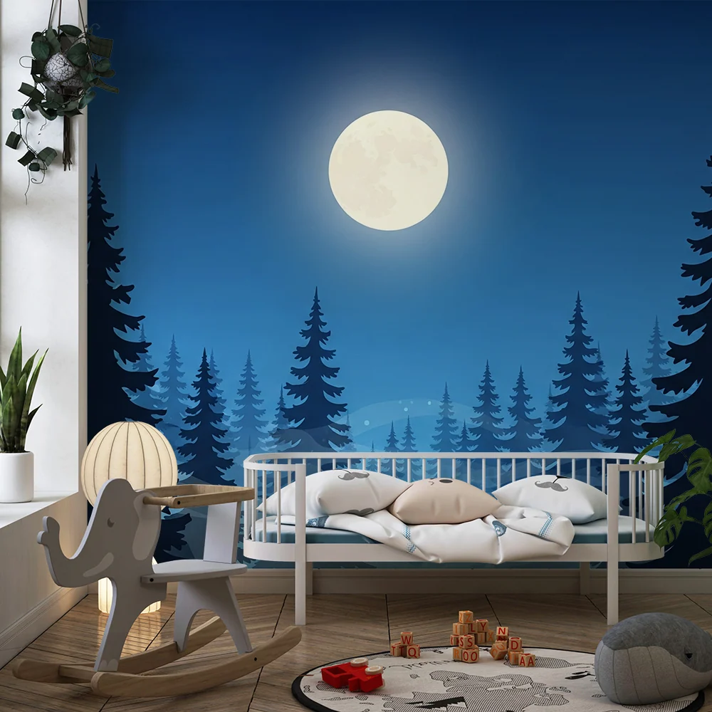 Papel de parede crianç | Floresta noturna sob lua cheia