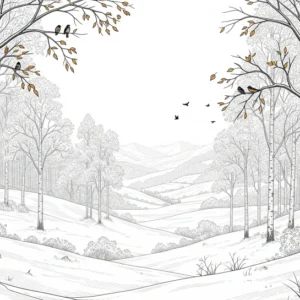 Papel de parede crianç | Floresta tranquila com bétulas e pássaros