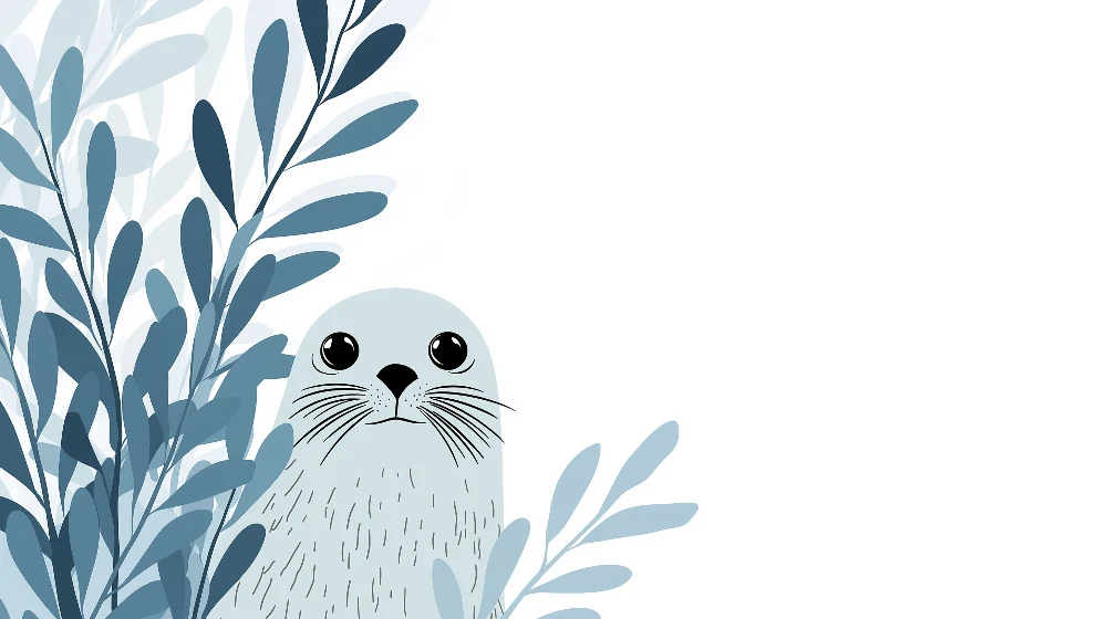 Papel de parede crianç | Foca adorável e folhagem aquática