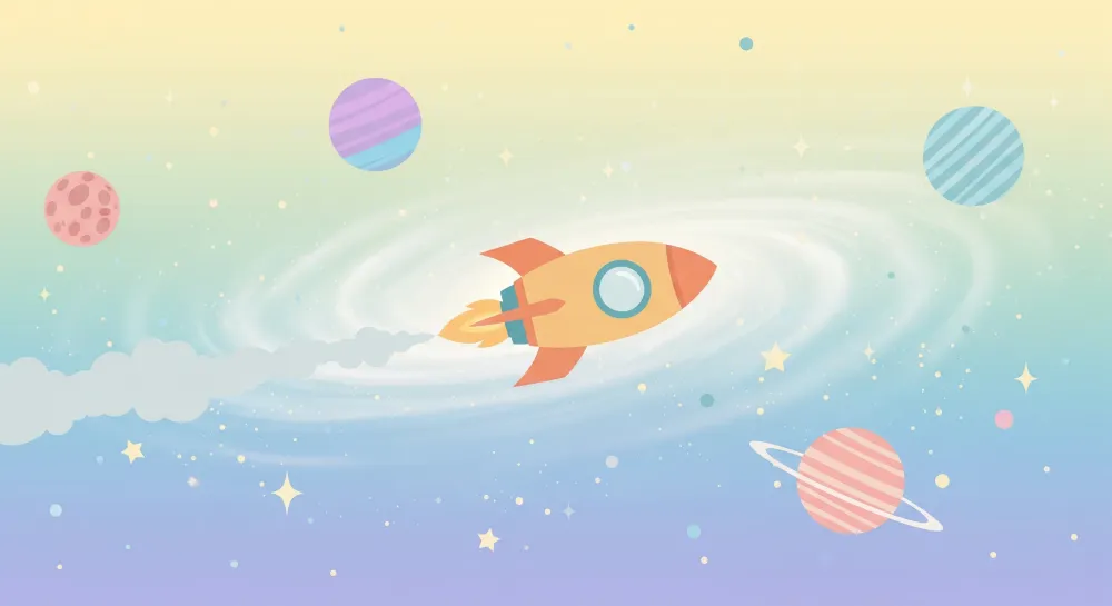 Papel de parede crianç | Foguete colorido e planetas em um universo estrelado