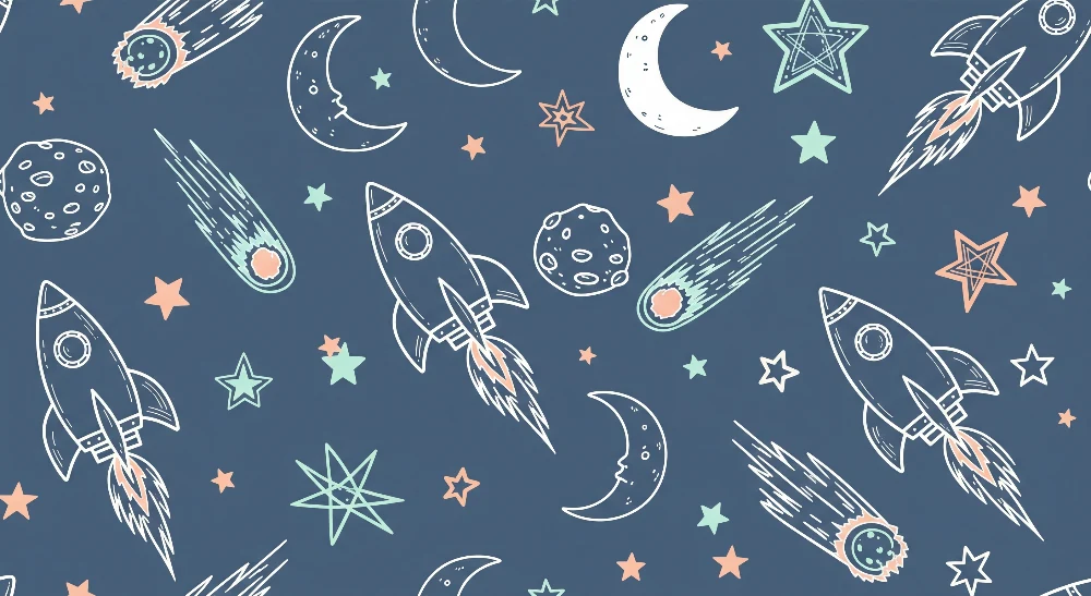 Papel de parede crianç | Foguetes e estrelas num céu noturno