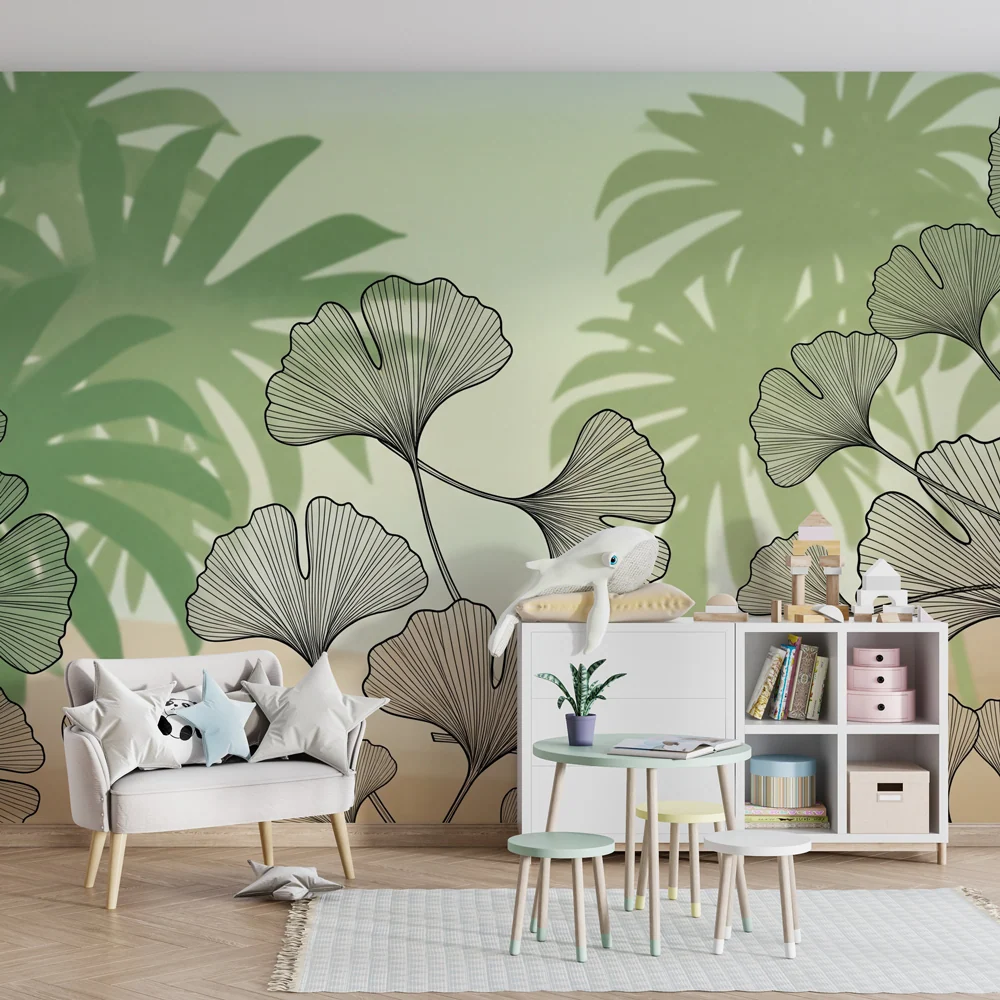 Papel de parede crianç | Folhas delicadas e selva sutil