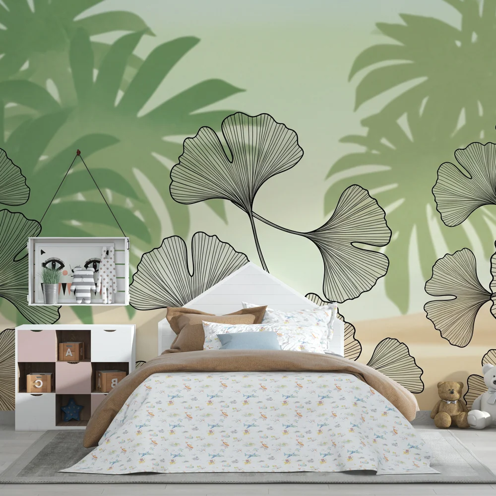 Papel de parede crianç | Folhas delicadas e selva sutil