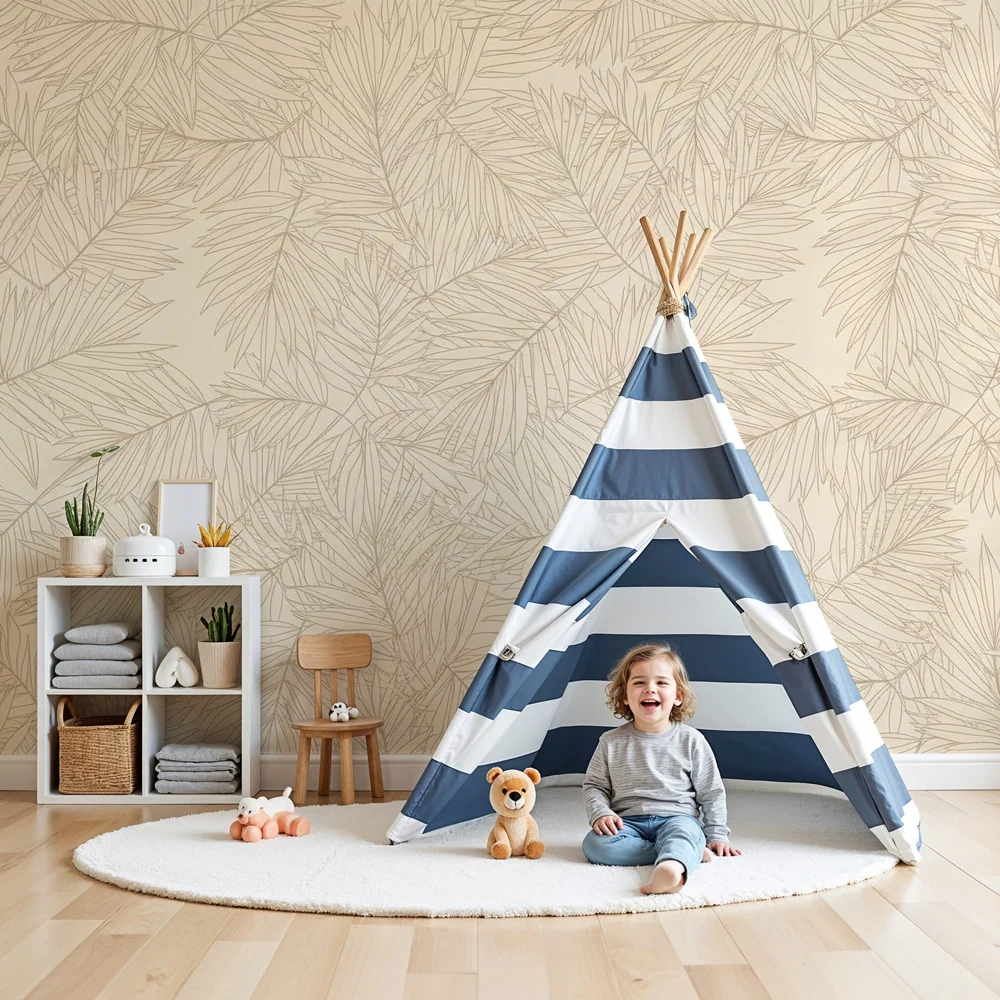 Papel de parede crianç | Folhas de palmeira elegantes em fundo suave