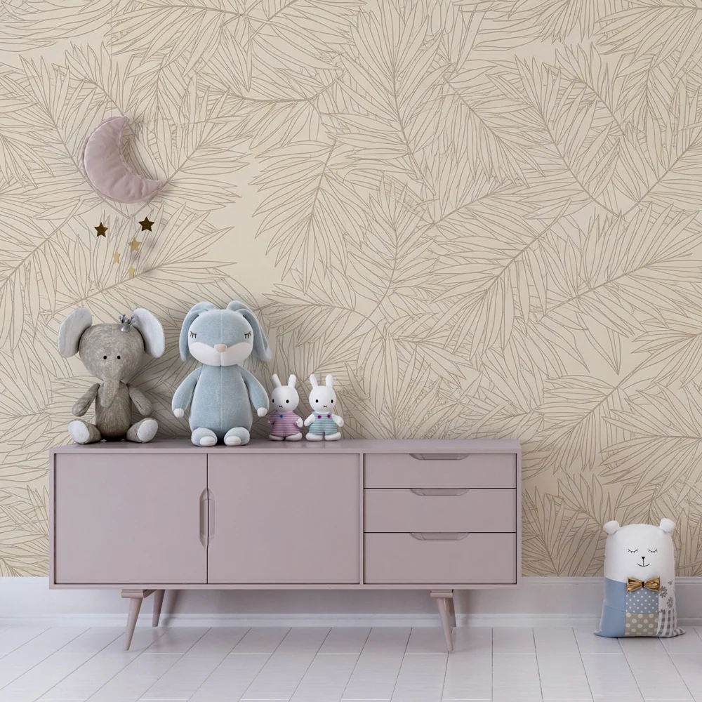 Papel de parede crianç | Folhas de palmeira elegantes em fundo suave
