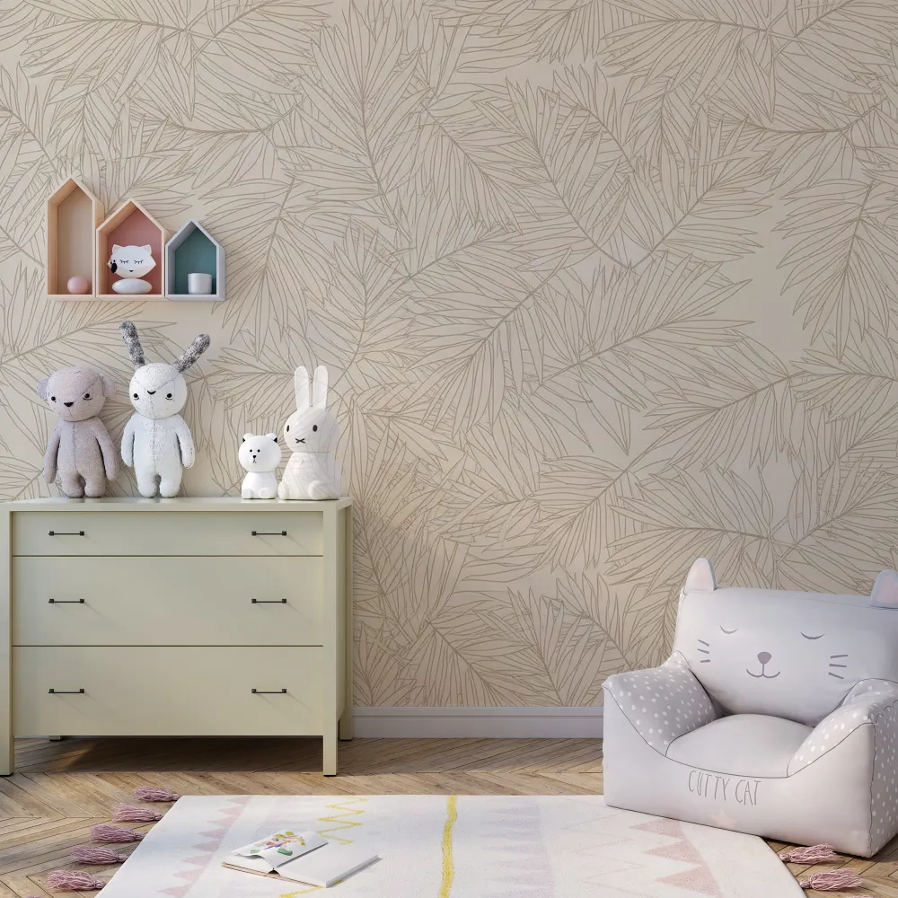 Papel de parede crianç | Folhas de palmeira elegantes em fundo suave