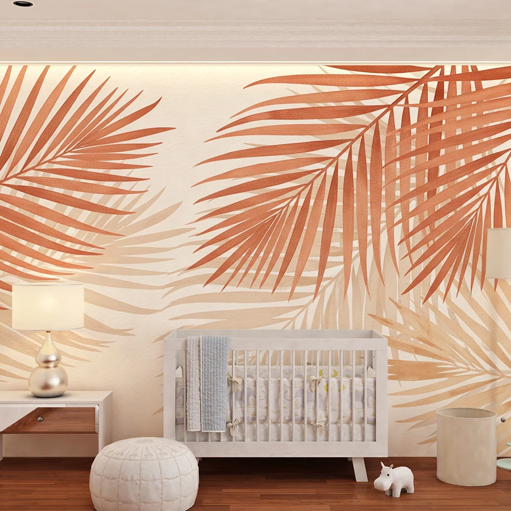 Papel de parede crianç | Folhas de palmeira em tons terracota e bege