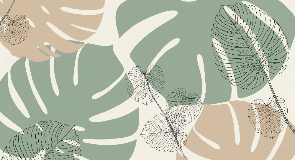 Papel de parede crianç | Folhas tropicais bege e verde sálvia
