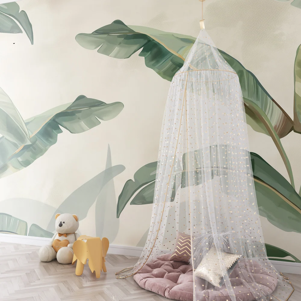 Papel de parede crianç | Folhas tropicais em fundo suave