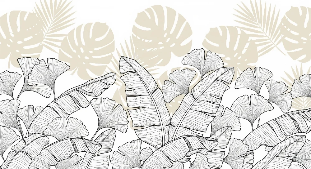 Papel de parede crianç | Folhas tropicais em preto e branco