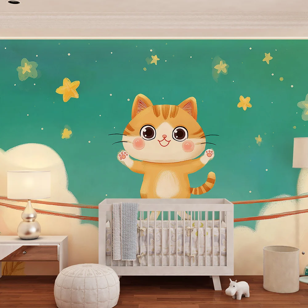 Papel de parede crianç | Gatinho acrobata sob um céu estrelado