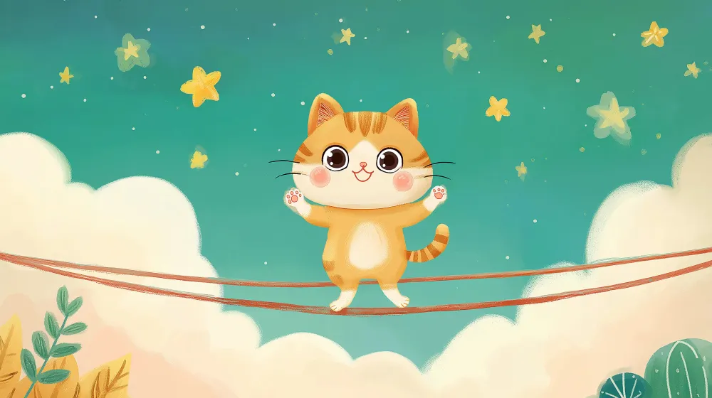 Papel de parede crianç | Gatinho acrobata sob um céu estrelado