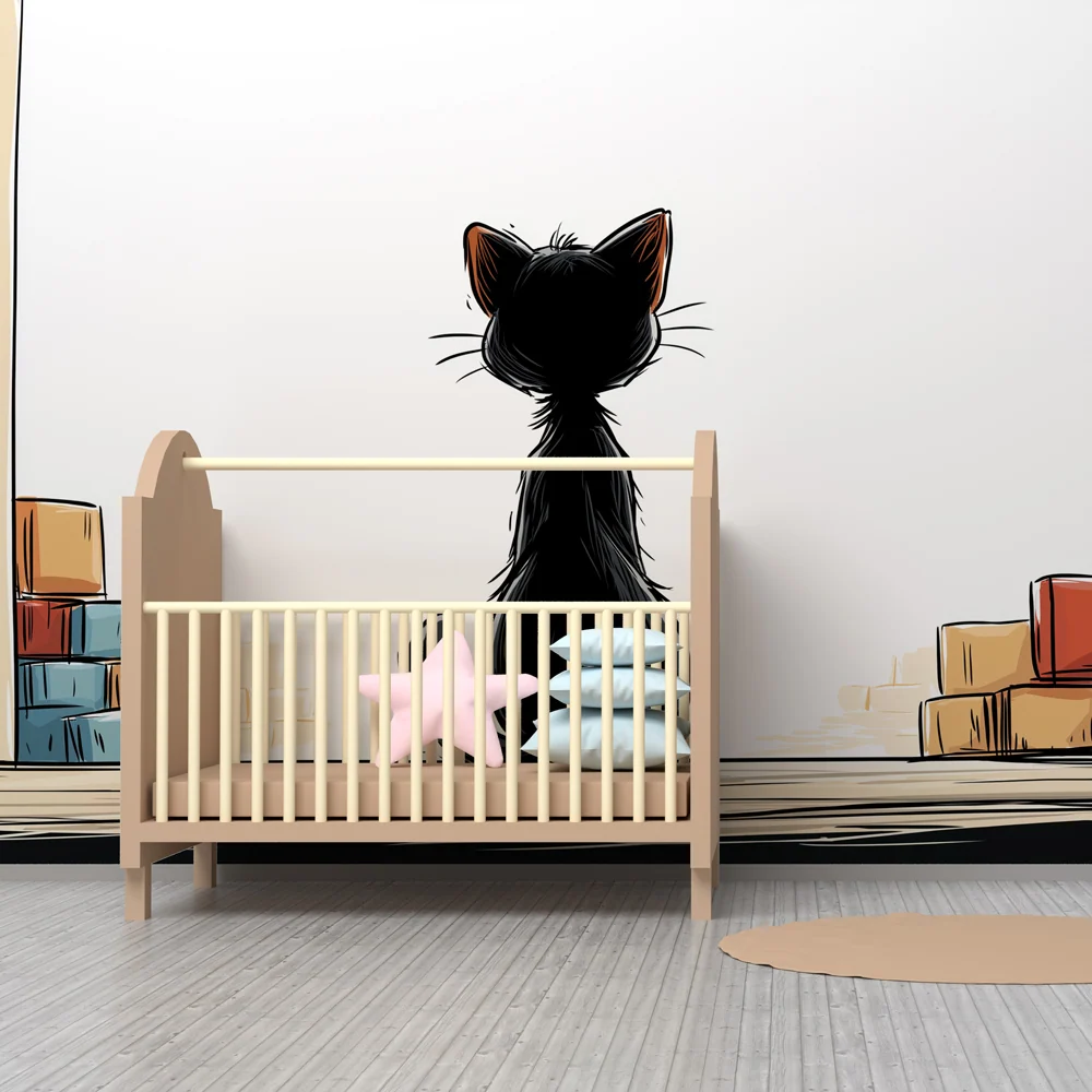 Papel de parede crianç | Gatinho curioso na janela