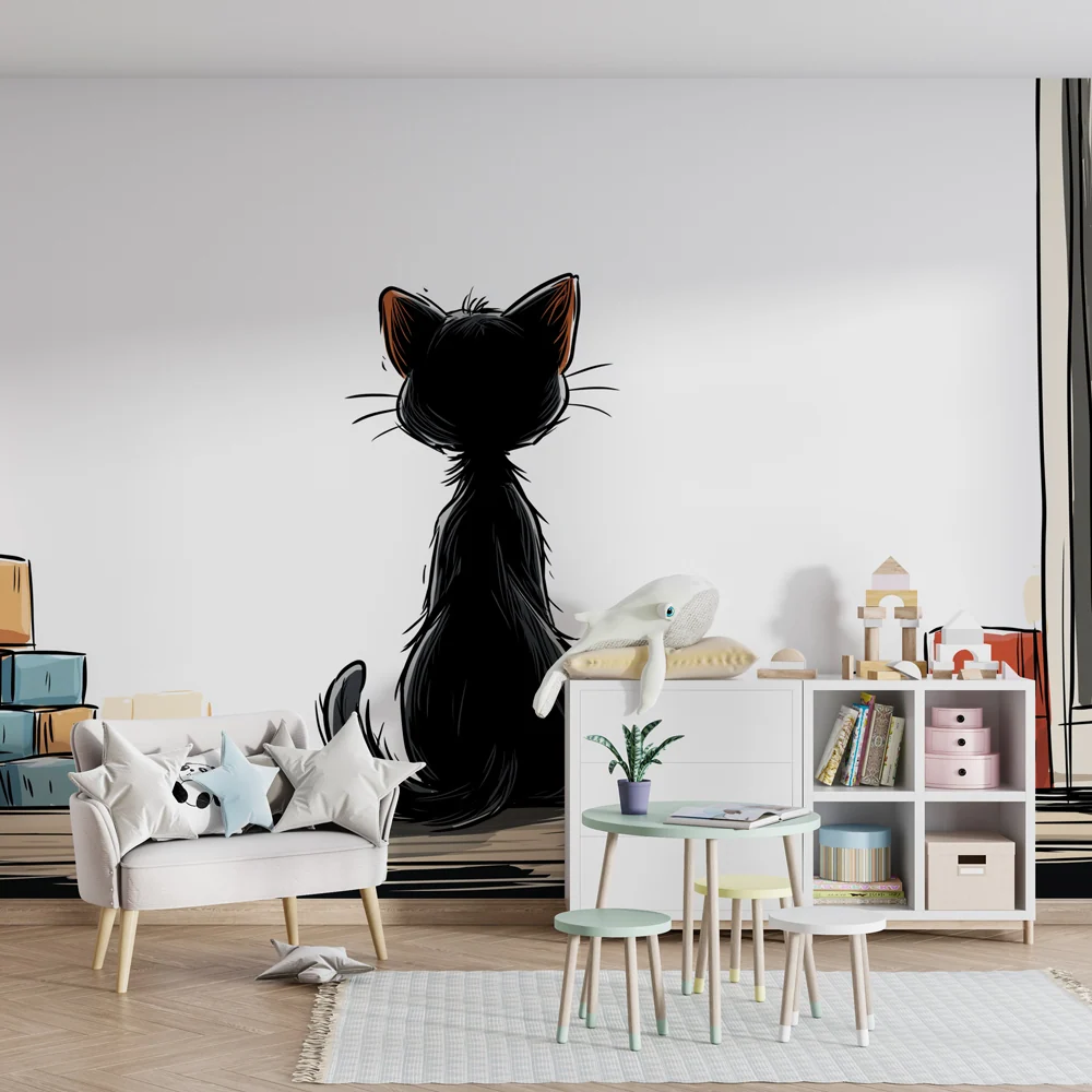 Papel de parede crianç | Gatinho curioso na janela