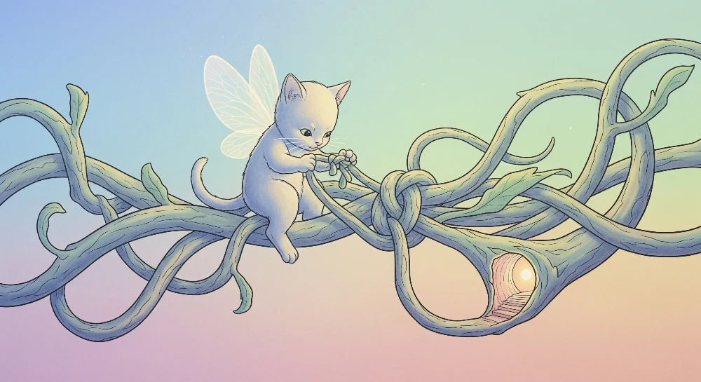 Papel de parede crianç | Gatinho mágico brincando com cipós mágicos