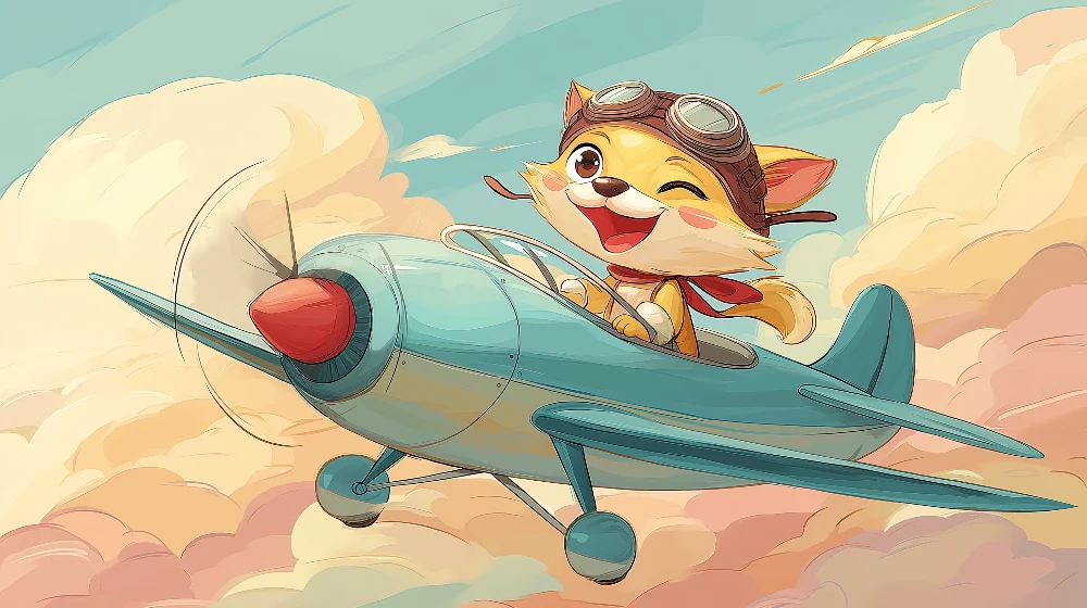 Papel de parede crianç | Gatinho piloto e nuvens encantadas
