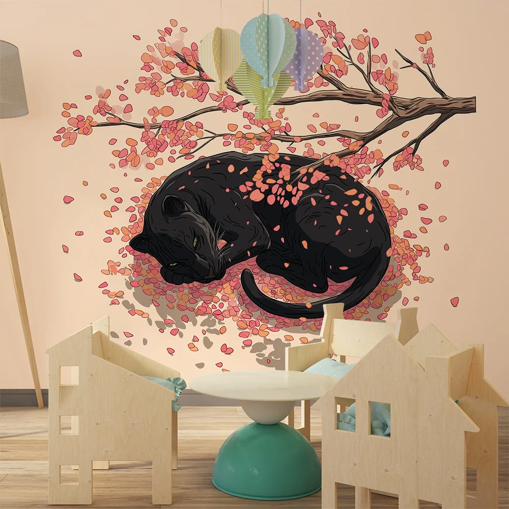 Papel de parede crianç | Gato preto adormecido sob as flores de outono