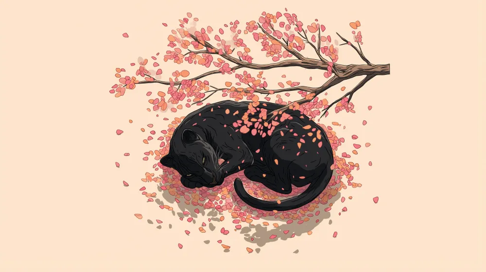 Papel de parede crianç | Gato preto adormecido sob as flores de outono