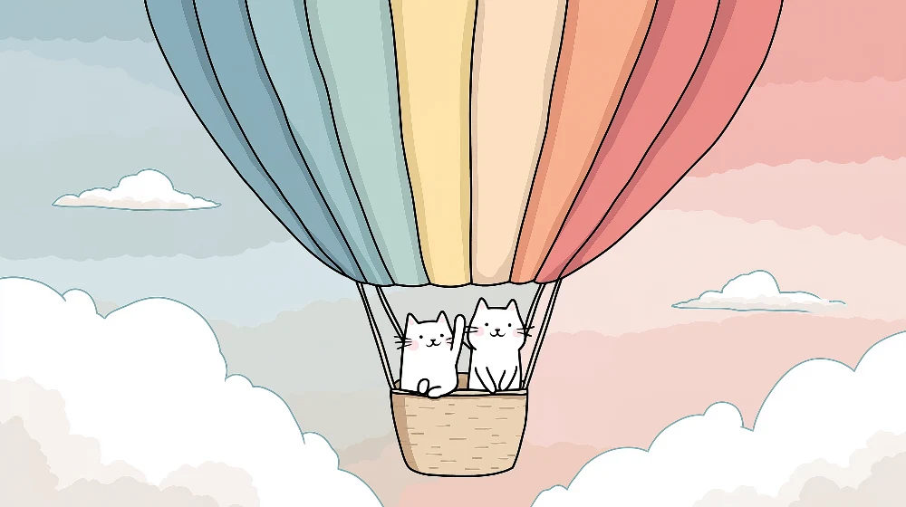 Papel de parede crianç | Gatos em balão de ar quente