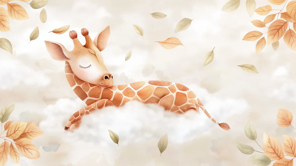 Papel de parede crianç | Girafa adormecida nas nuvens