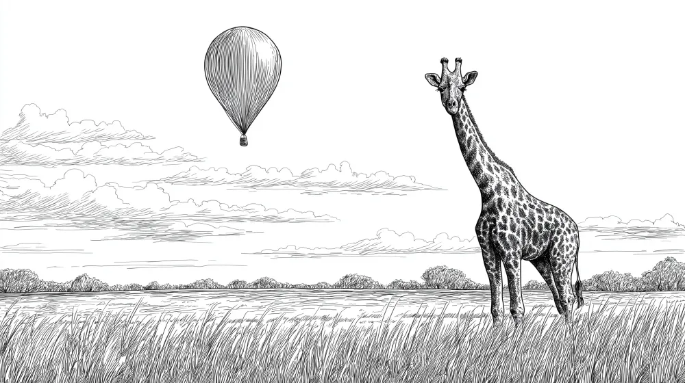 Papel de parede crianç | Girafa e balão de ar quente na savana
