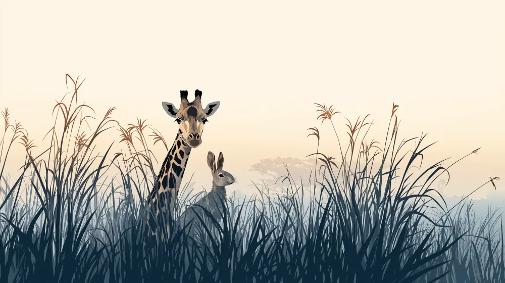 Papel de parede crianç | Girafa e coelho na savana