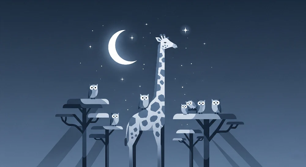 Papel de parede crianç | Girafa e corujas sob lua