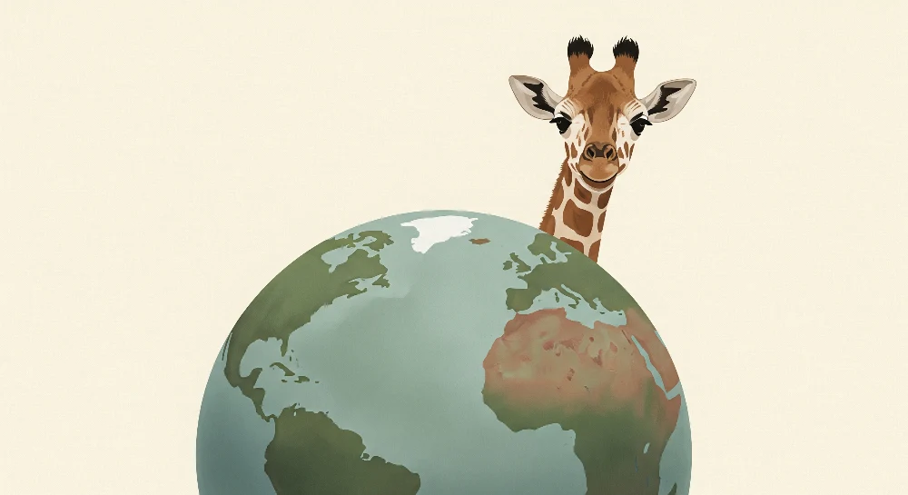 Papel de parede crianç | Girafa curiosa e globo terrestre colorido