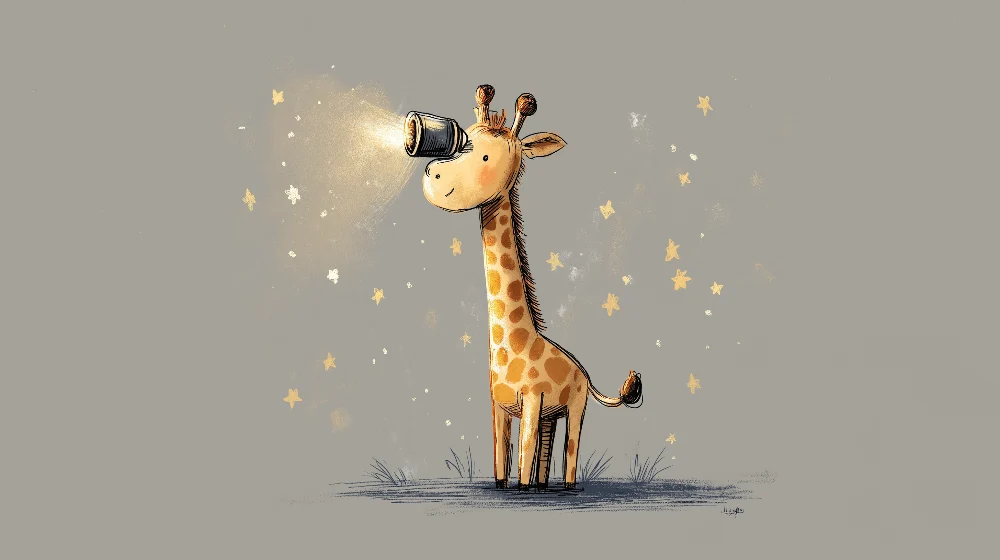 Papel de parede crianç | Girafa curiosa sob um céu estrelado