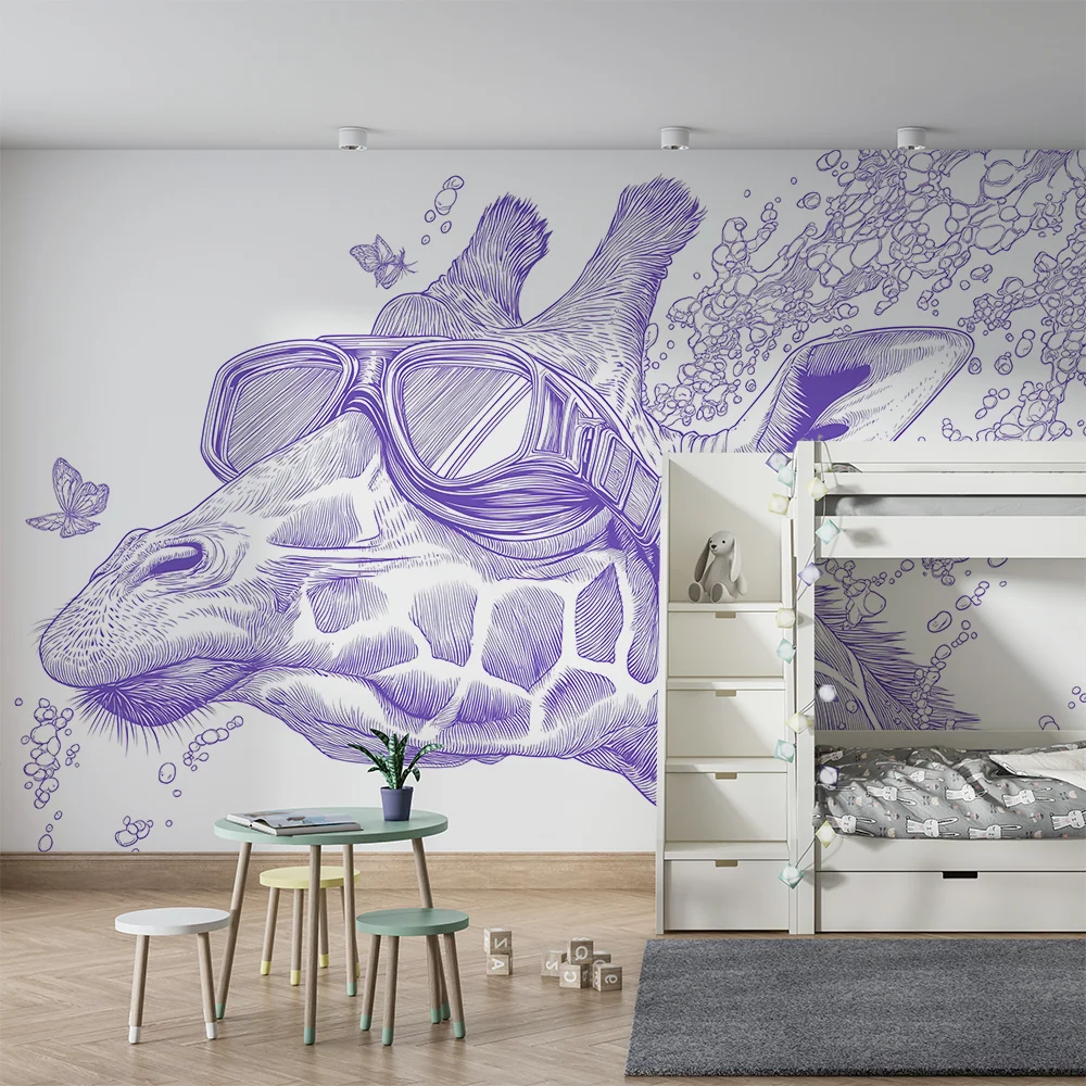 Papel de parede crianç | Girafa divertida com óculos e balões