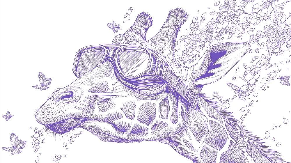 Papel de parede crianç | Girafa divertida com óculos e balões