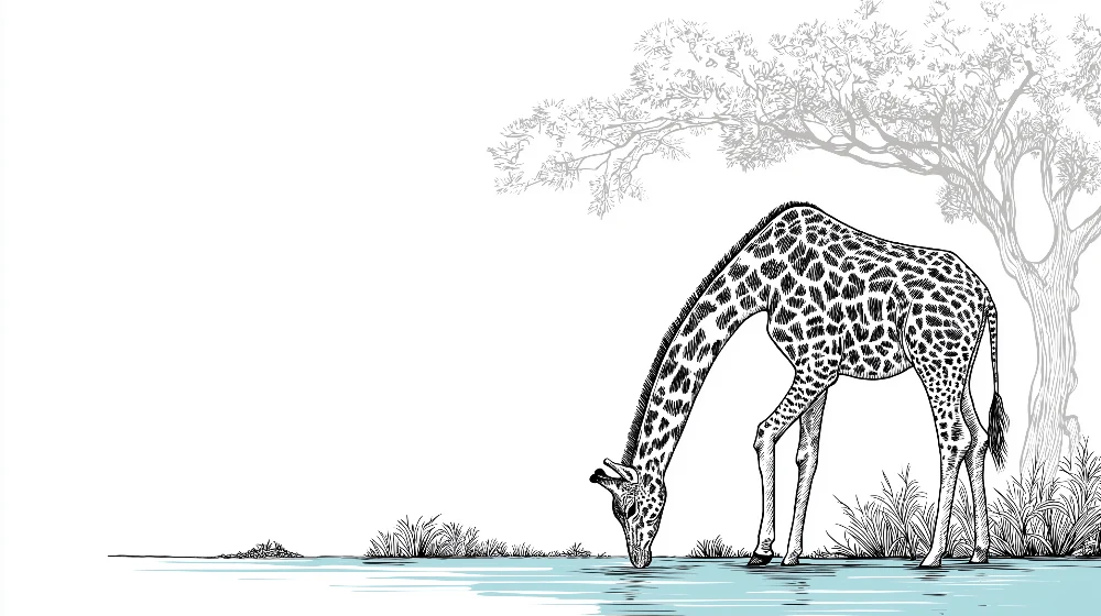 Papel de parede crianç | Girafa elegante à beira da água em um cenário natural