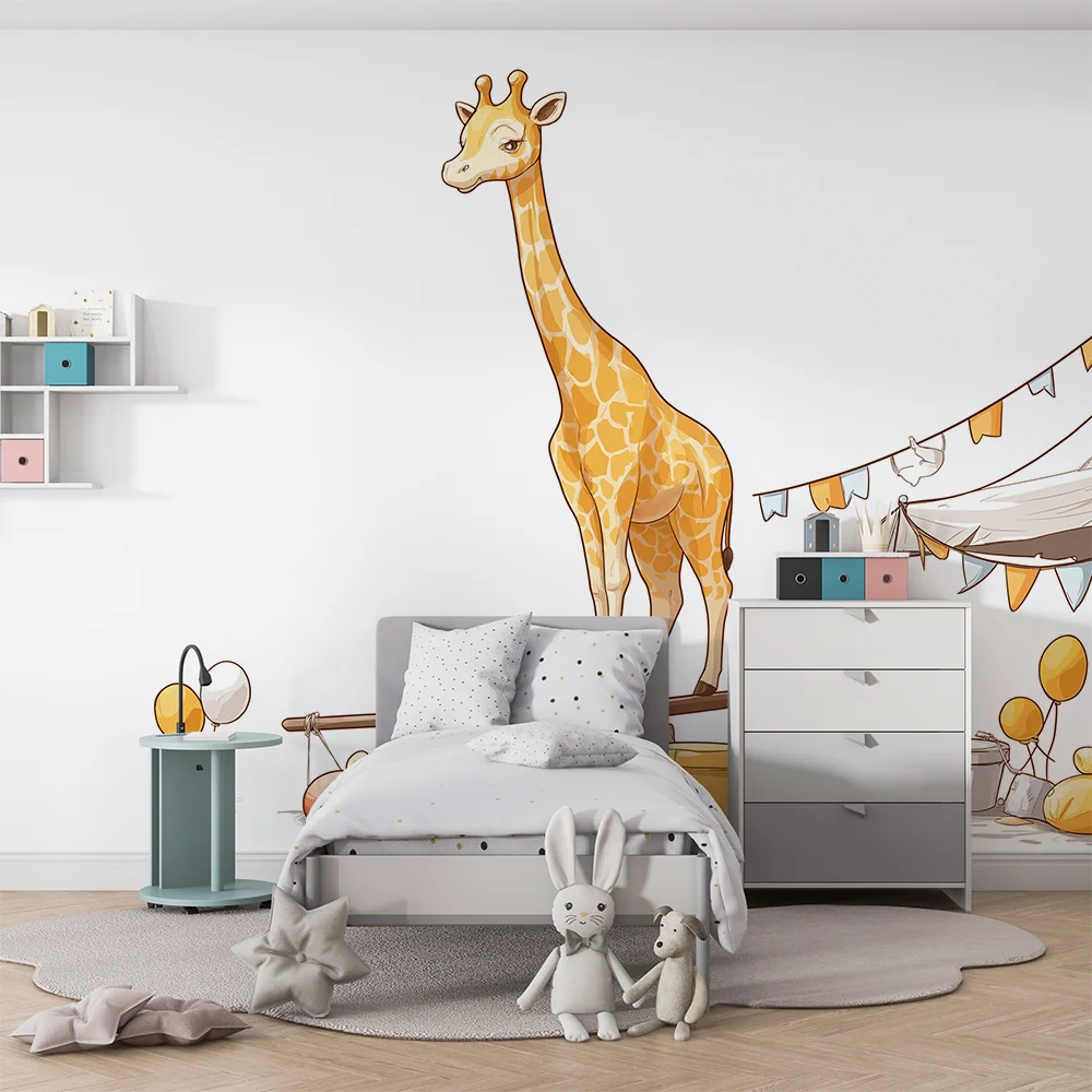 Papel de parede crianç | Girafa equilibrista sob um chapiteau de circo