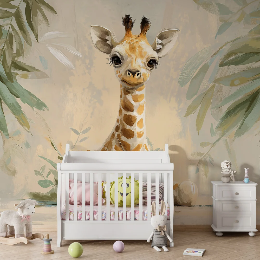 Papel de parede crianç | Girafa fofa no meio da natureza