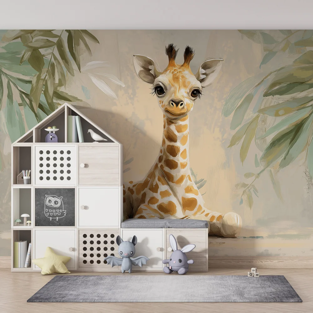 Papel de parede crianç | Girafa fofa no meio da natureza