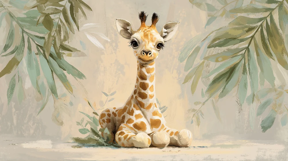 Papel de parede crianç | Girafa fofa no meio da natureza