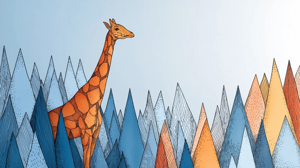 Papel de parede crianç | Girafa majestosa e montanhas coloridas