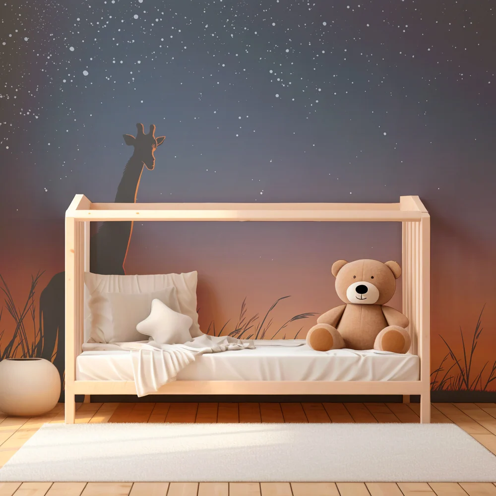Papel de parede crianç | Girafa sob um céu estrelado