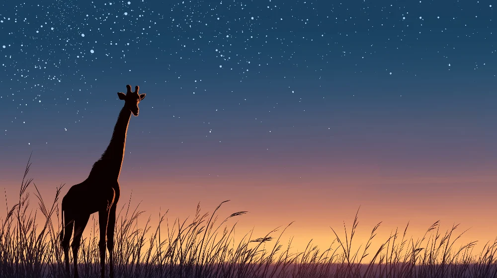 Papel de parede crianç | Girafa sob um céu estrelado