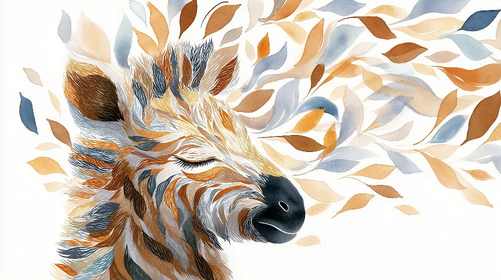Papel de parede crianç | Girafa tranquila cercada por folhas