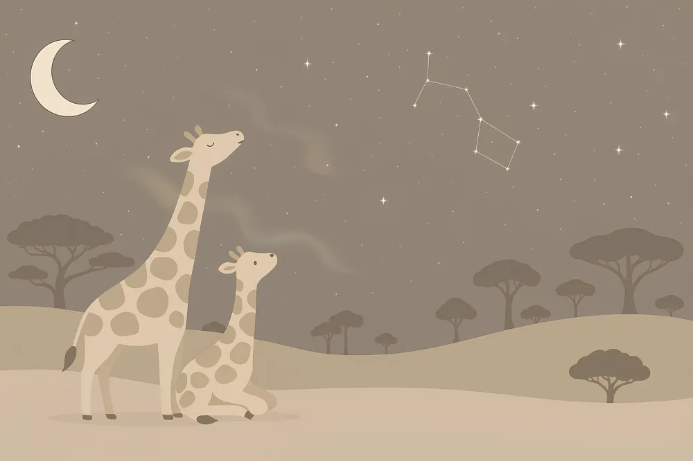 Papel de parede crianç | Girafas sob um céu estrelado