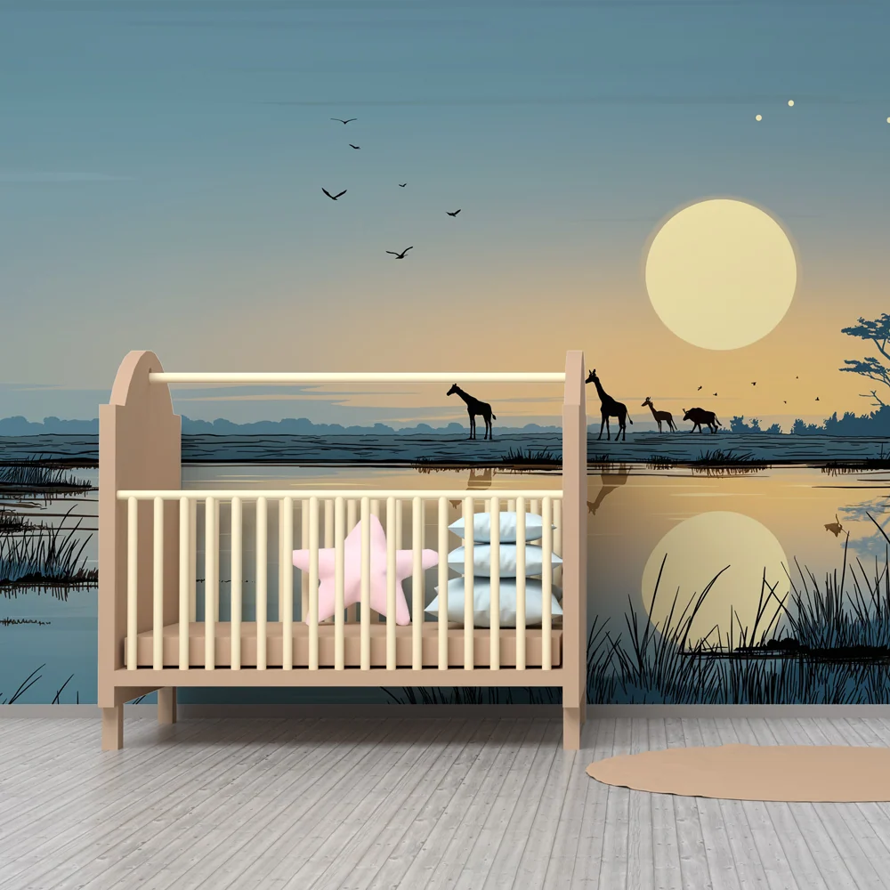 Papel de parede crianç | Girafas ao pôr do sol na savana
