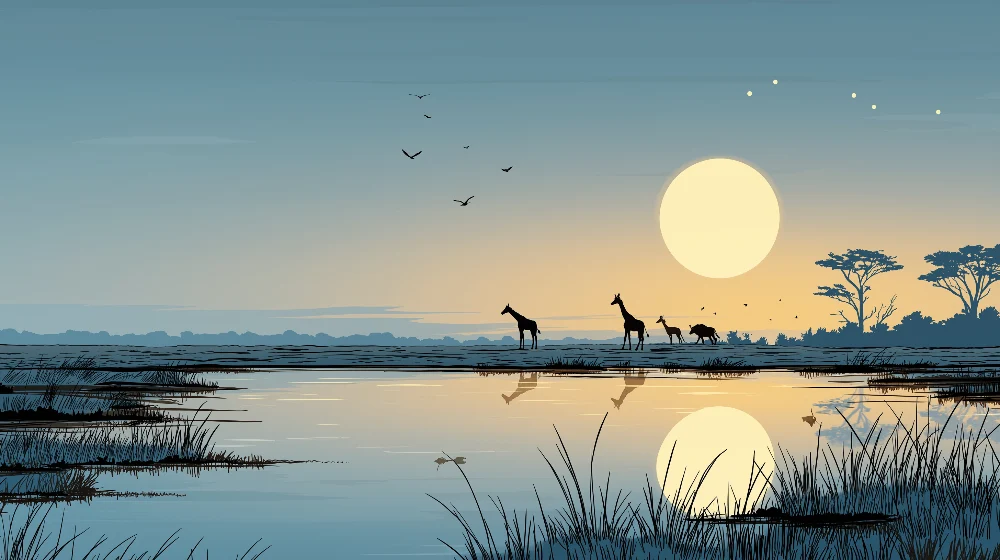Papel de parede crianç | Girafas ao pôr do sol na savana