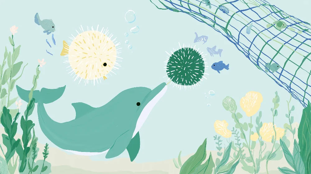 Papel de parede crianç | Golfinho e amigos marinhos num mundo subaquático colorido