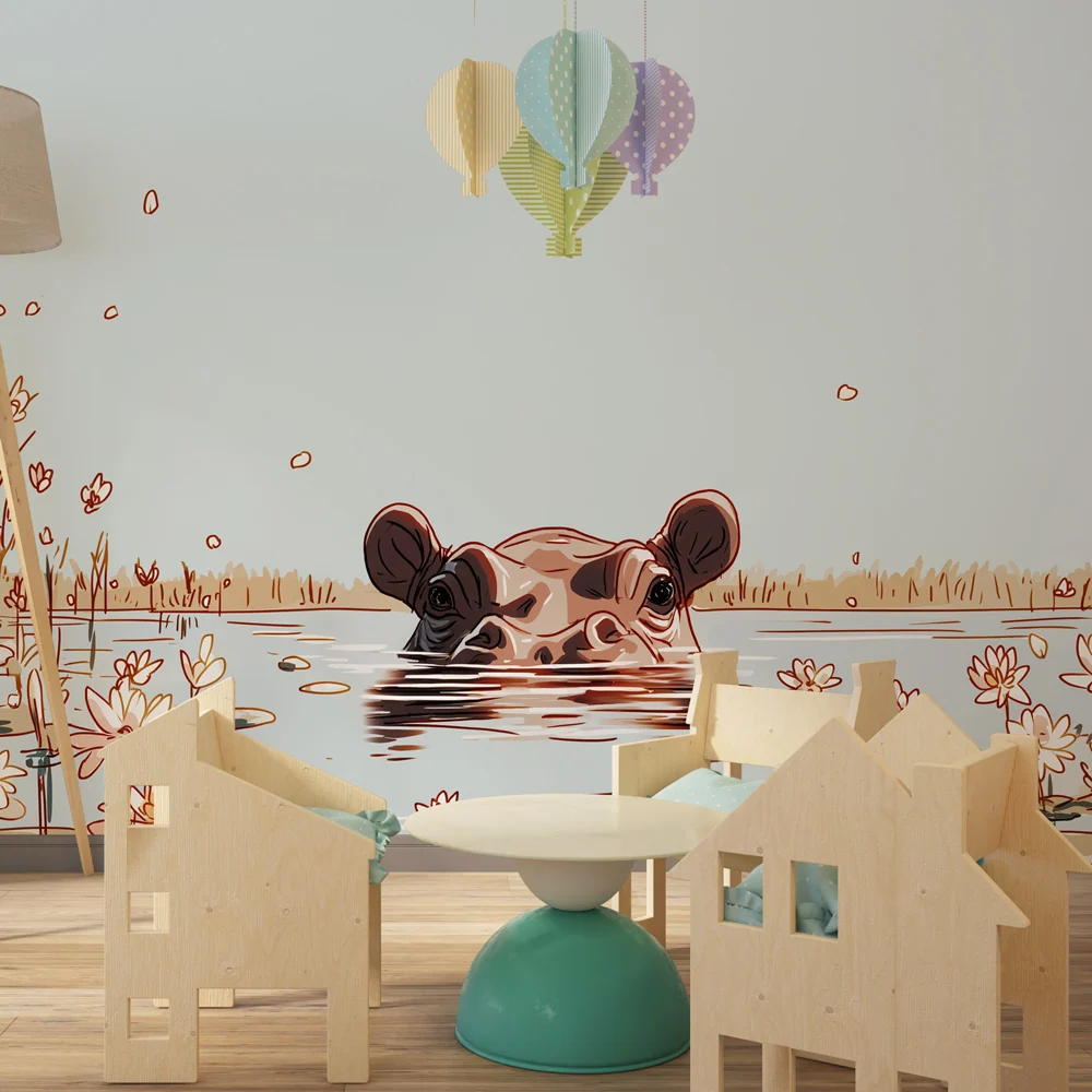 Papel de parede crianç | Hipopótamo tranquilo no seu habitat aquático