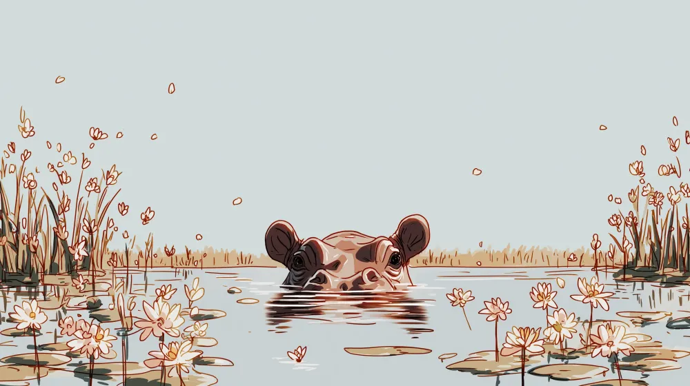 Papel de parede crianç | Hipopótamo tranquilo no seu habitat aquático